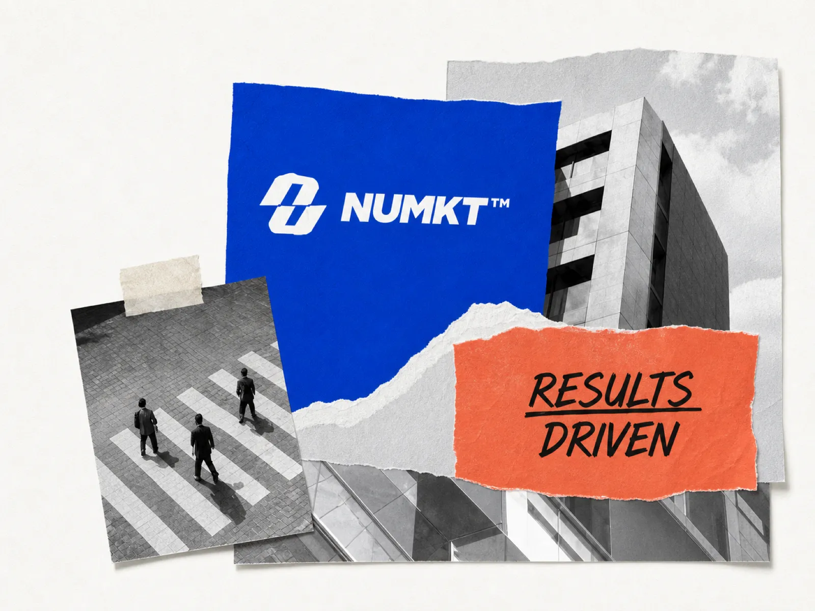 NUMKT의 전략과 성장을 표현한 에디토리얼 콜라주